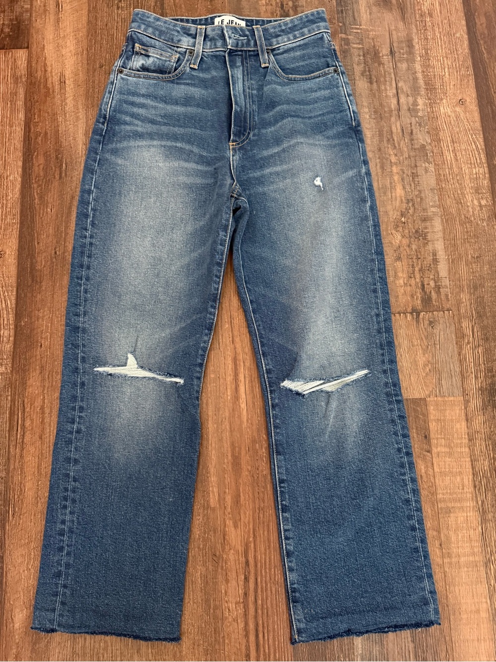 Women's Blue Straight-Leg Distressed Jeans